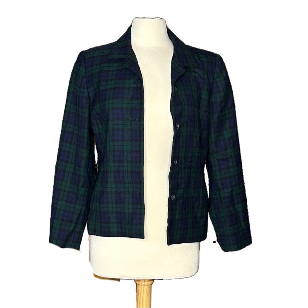 Navy Green Pendleton 100% Virgin Wool Plaid Blazer Preppy Quiet Luxury S2